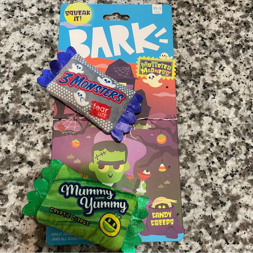 Bark Squeaky Dog Toy Set Muttster Madness- 3 Monsters & Mummy Yummy XS-Small